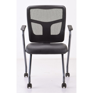OfficeSource CoolMesh Collection Nesting Chair with Titanium Gray Frame - Black Antimicrobial PU Leather Seat - Titanium Gray – view 9