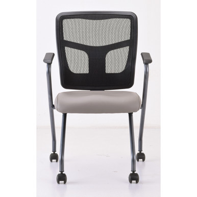 OfficeSource CoolMesh Collection Nesting Chair with Titanium Gray Frame - Black Antimicrobial PU Leather Seat - Titanium Gray – view 10