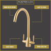 Austen & Co. Bilbao Golden Brass Kitchen Mixer Tap