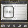 Austen & Co. Verona Stainless Steel Inset Reversible Single Bowl Kitchen Sink With Drainer