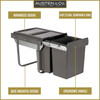 Austen & Co. 40L Built-In Hinged Cupboard Kitchen Bin - 2 Compartments