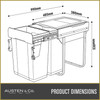 Austen & Co. 60L Pull Out Cupboard Kitchen Bin - 2 Compartments