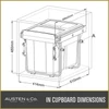 Austen & Co. 40L Built-In Pull Out Cupboard Kitchen Bin - 2 Compartments