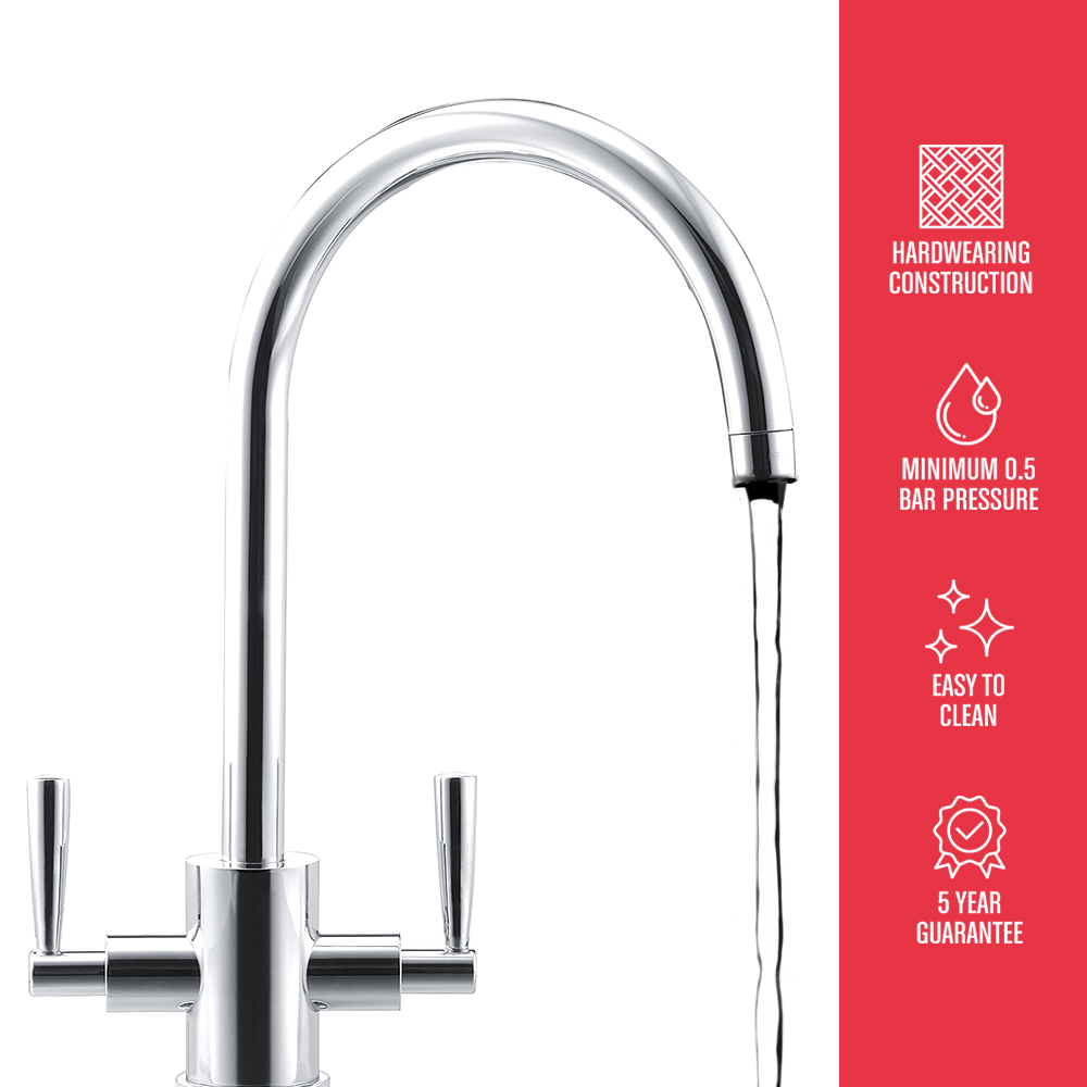 Franke Olympus JSpout Kitchen Mixer Tap Chrome Finish Twin Lever