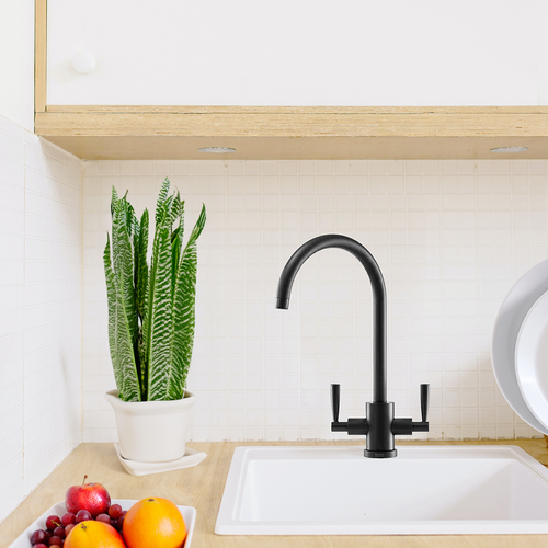 Franke Olympus JSpout Kitchen Mixer Tap Matt Black Finish Twin