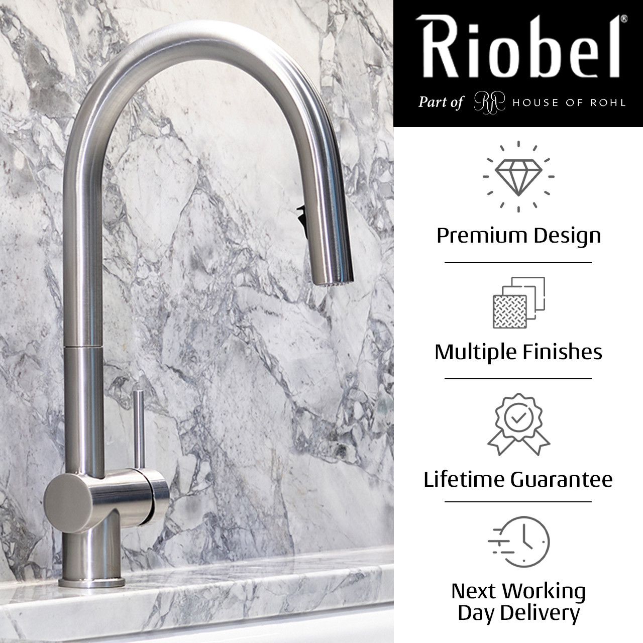 Azure Stainless Steel Kitchen Tap with Pull Down Spout