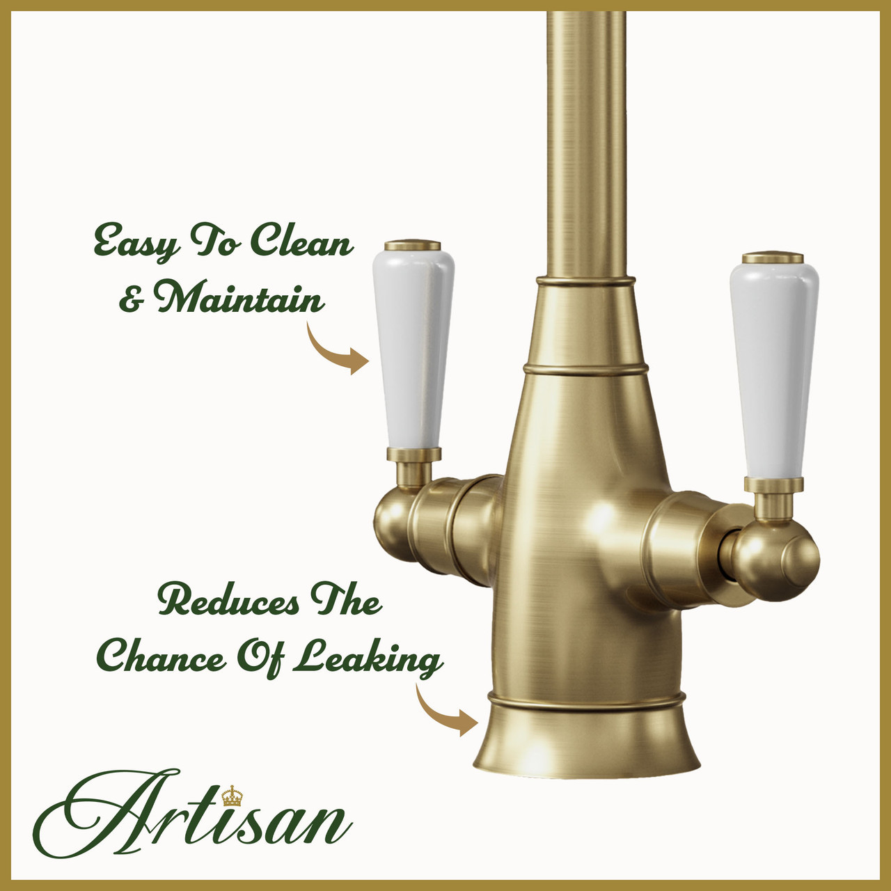 Artisan Windsor Dual Lever Brushed Brass Mixer Tap | Taps.co.uk