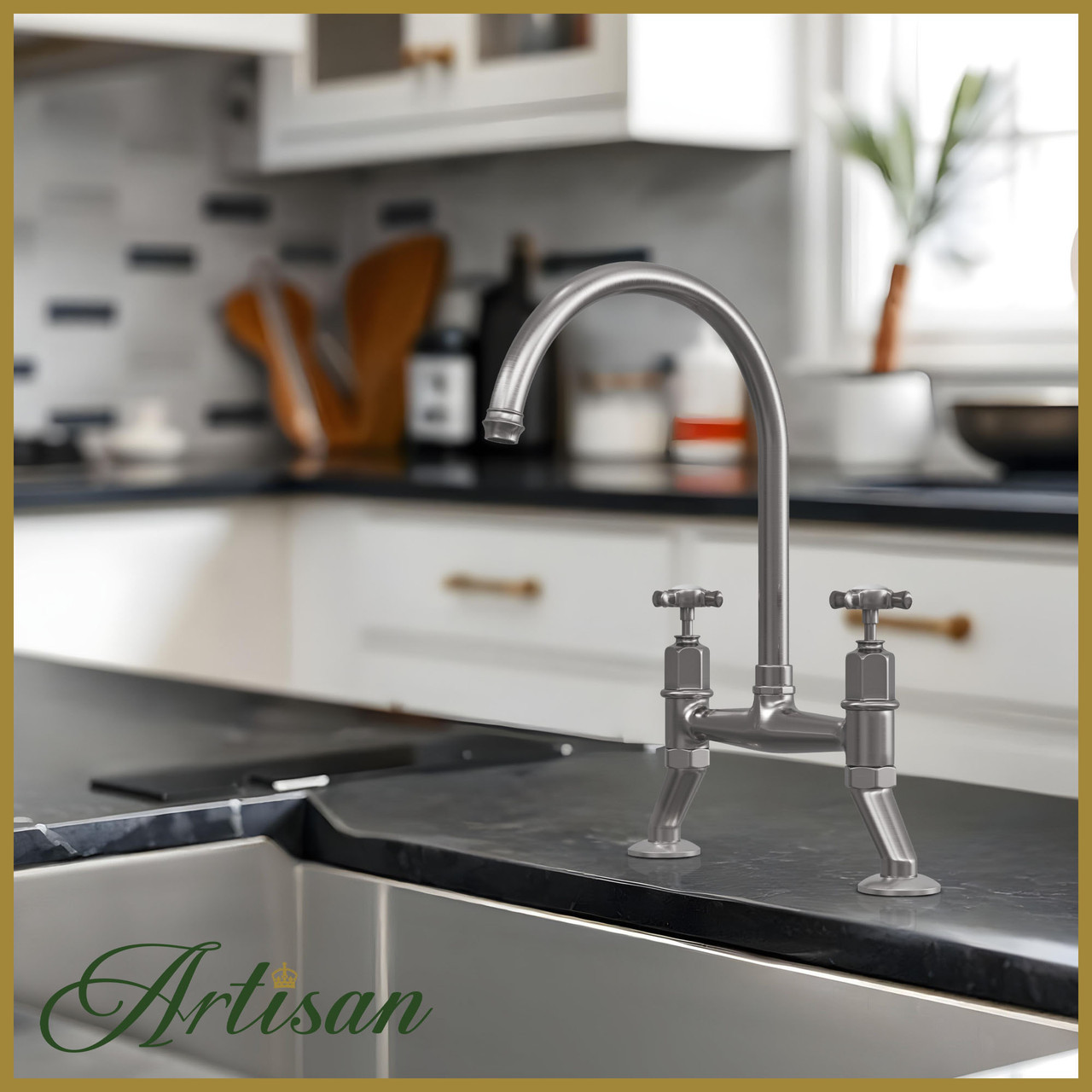 Artisan Mayfair Pewter Bridge Tap Crosshead Handles | Taps.co.uk