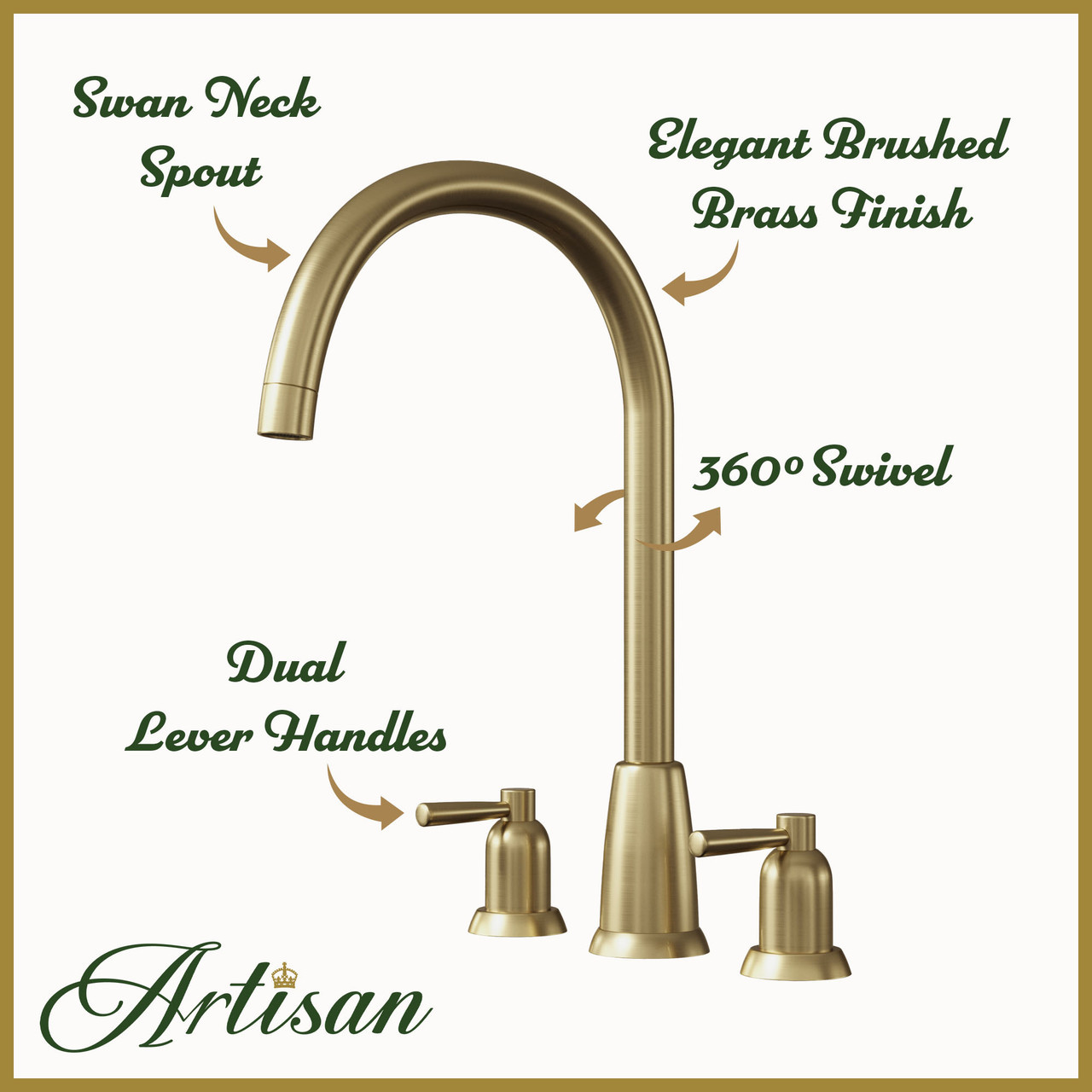 Artisan Kensington 3 Hole Brushed Brass Kitchen Tap | Taps.co.uk