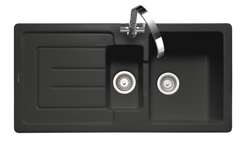 Rangemaster Austell 1.5 Bowl Ceramic Kitchen Sink - Black Rangemaster Austell 1.5 Bowl Ceramic Kitchen Sink - Black