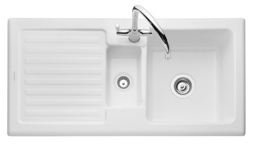 Rangemaster Rustic 1.5 Bowl Ceramic Kitchen Sink - White Rangemaster Rustic 1.5 Bowl Ceramic Kitchen Sink - White