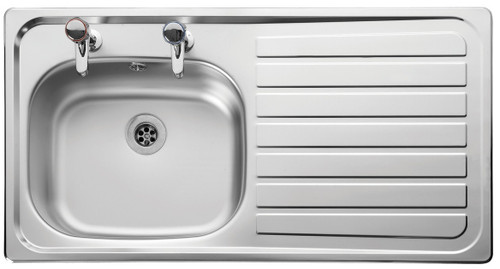 Rangemaster Lexin Single Bowl Inset with Right Hand Drainer 0.9 Gauge Stainless Steel Kitchen Sink - Satin