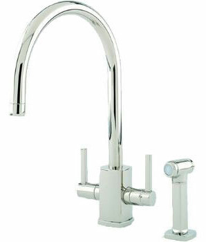 An image of Perrin and Rowe Rubiq 4308 C-Spout Mixer Tap with Lever Handles and Rinse