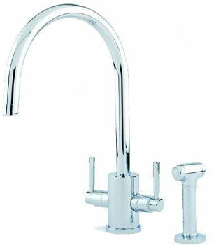 An image of Perrin and Rowe Orbiq 4312 C-Spout Mixer Tap with Lever Handles and Rinse