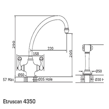 An image of Perrin and Rowe Etruscan 4350 Tap With Pull-Out Spray Rinse