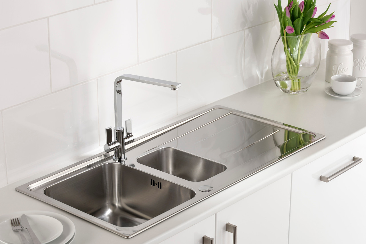 An image of Abode Ixis One and a Half Bowl & Drainer Large Sink in Stainless Steel Sink