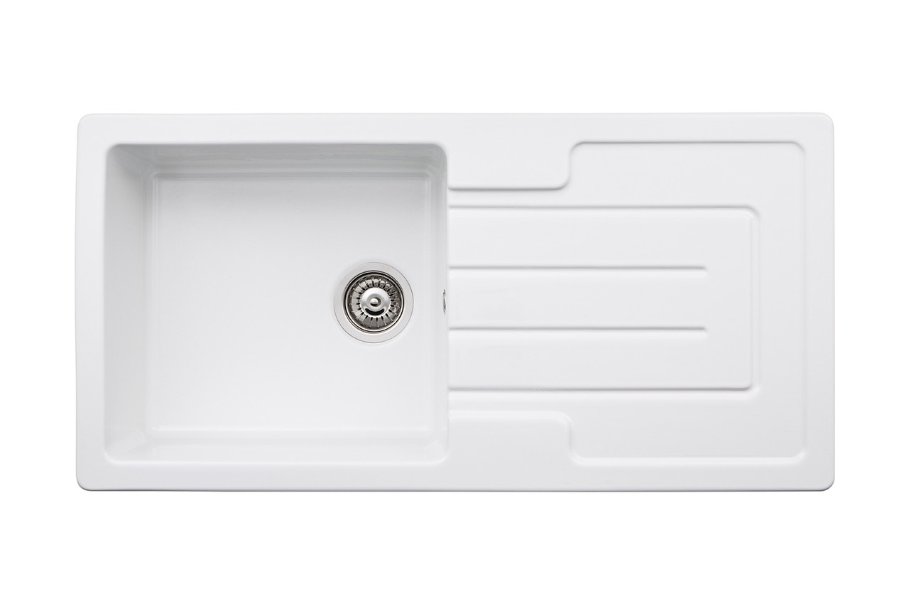 An image of Abode Acton Single Bowl Sink in White Ceramic Sink