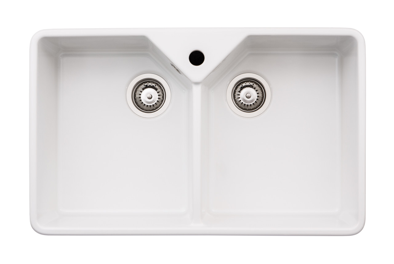 An image of Abode Provincial Large Double Bowl Sink in White Ceramic