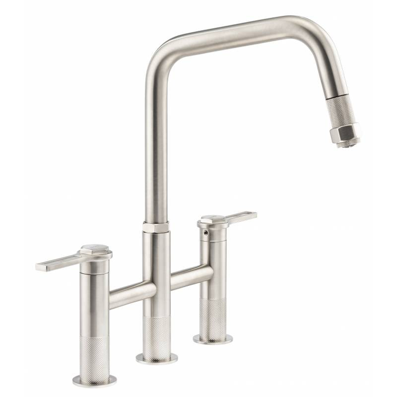 An image of Abode Hex Pull Out Dual Lever Bridge Kitchen Tap