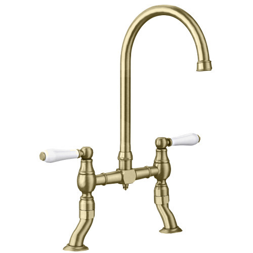 An image of Blanco Vicus Bridge Twin Kitchen Mixer Tap - Brushed Brass