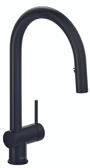 An image of Riobel Azure Single Lever with Pull Down Spray Matt Black Kitchen Tap