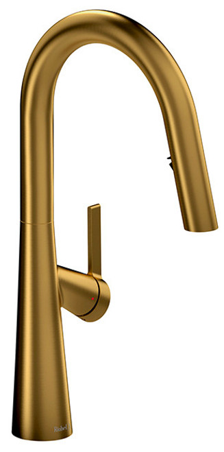 An image of Riobel Ludik Single Lever with Pull Down Spray Brushed Gold Kitchen Tap