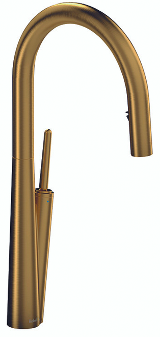An image of Riobel Solstice Single Lever with Pull Down Spray Brushed Gold Kitchen Tap