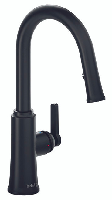 An image of Riobel Trattoria Single Lever with Pull Down Spray and Round Spout Matt Black Ki...