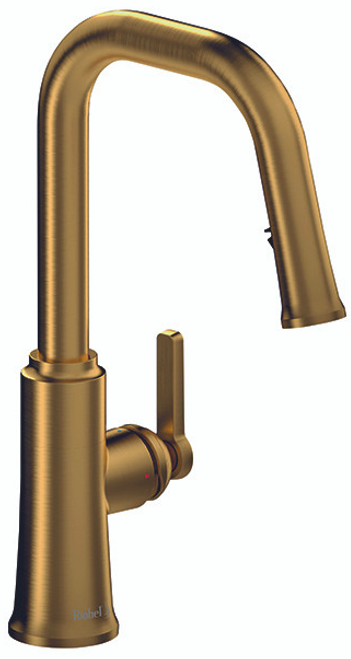 An image of Riobel Trattoria with Pull Down Spray and Square Spout Brushed Gold Kitchen Tap