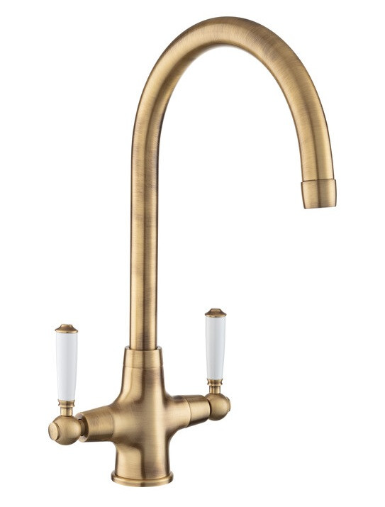 An image of Rangemaster Aquaclassic Dual Lever Mixer Tap - Antique Brass
