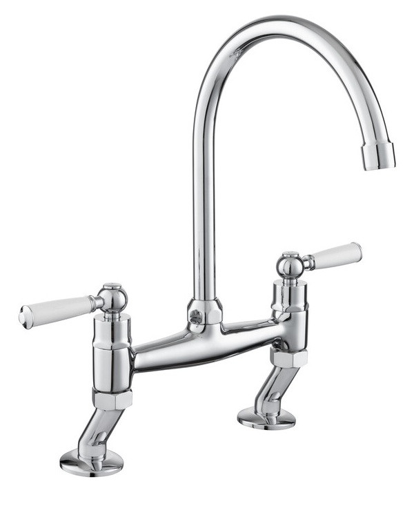 An image of Rangemaster Belfast Bridge Dual Lever Mixer Tap - Chrome/White