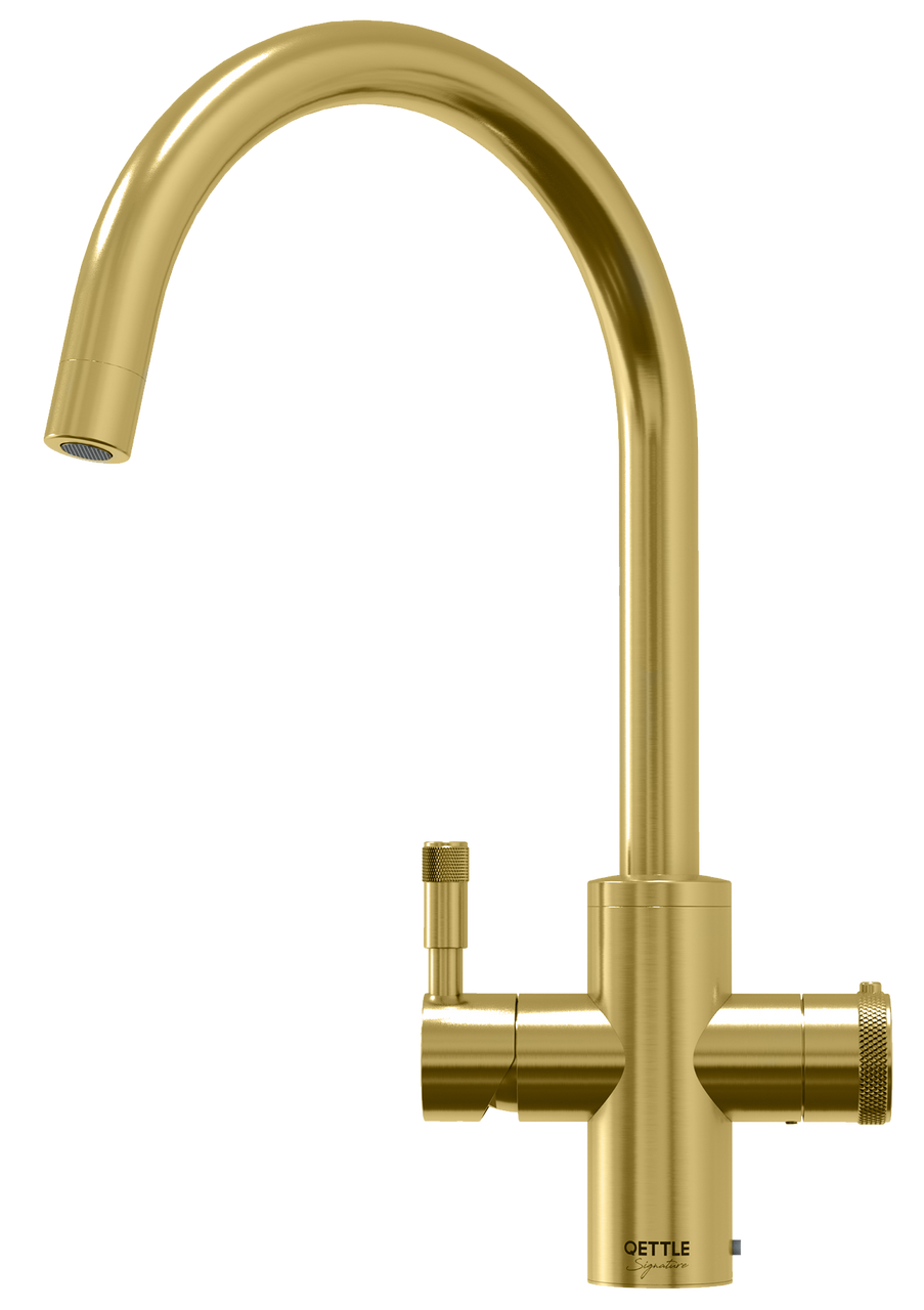 An image of QETTLE Signature 4 in 1 Round Brass Boiling Water Tap with 2L Tank