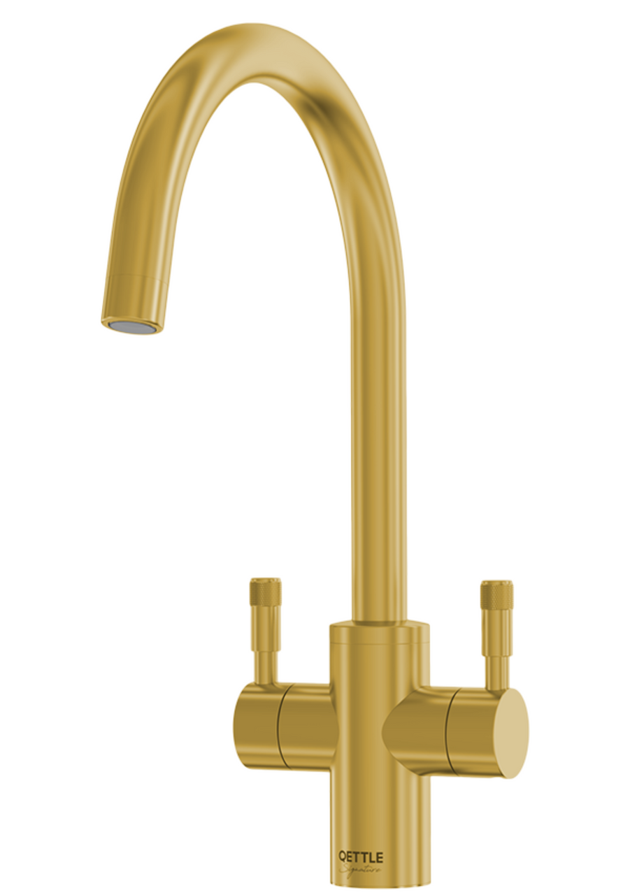 An image of QETTLE Signature Modern Round Mixer Dual Lever Tap - Brass