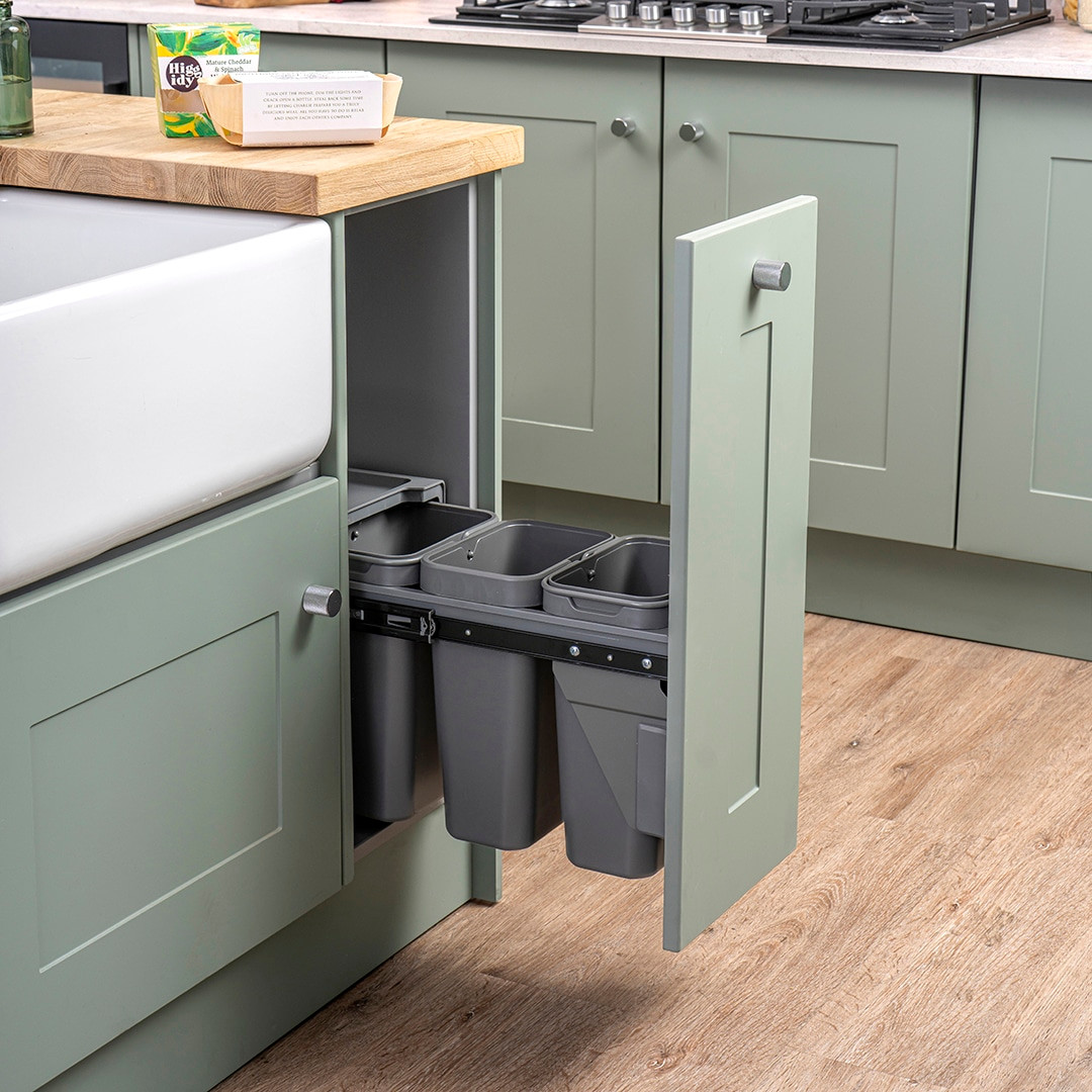 An image of Caple Base Mounted 24L Pull Out Trio Bin