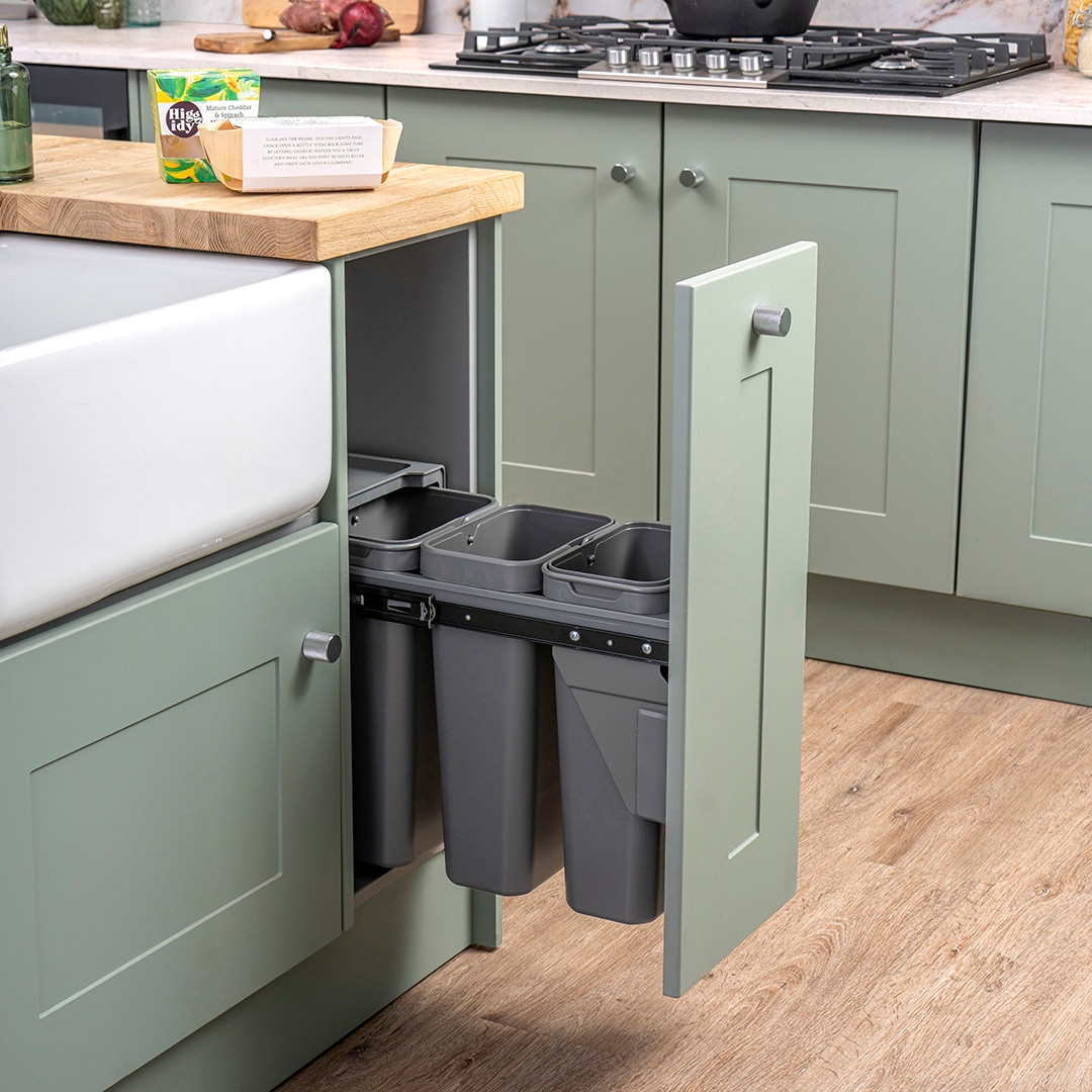 An image of Caple Base Mounted 30L Pull Out Trio Bin