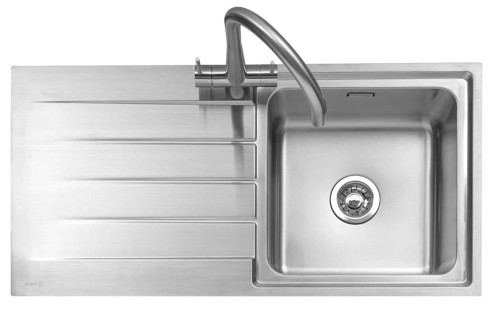 An image of Caple Rello 100 Single Bowl with Left Hand Drainer Stainless Steel Kitchen Sink