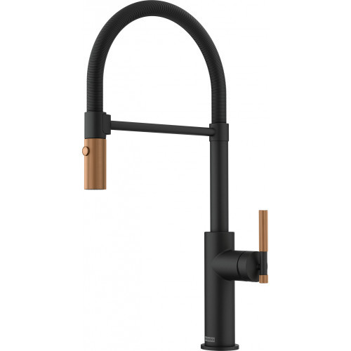 An image of Franke Maris Stripes Semi Pro Mixer Tap - Matt Black / Copper