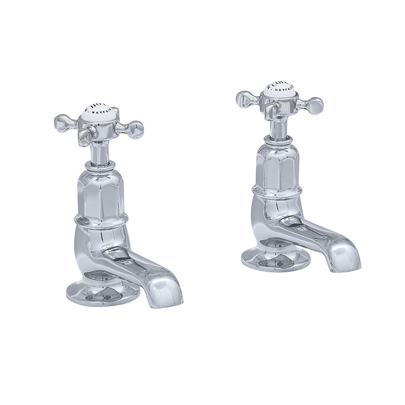 An image of Perrin & Rowe 3476 Pair Basin Pillar Taps, Crosshead Handles