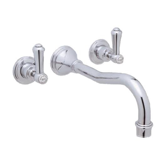 An image of Perrin & Rowe 3783 Three Hole Country Wall Mounted Bath Tap, Lever Handles