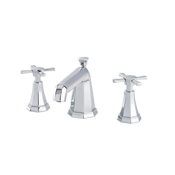 An image of Perrin & Rowe 3142 Three Hole Basin Mixer Tap, Crosstop Handles