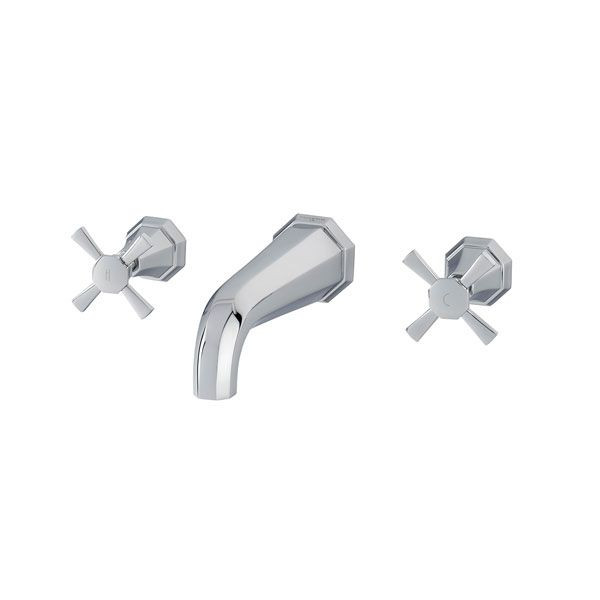 An image of Perrin & Rowe 3171 Three Hole Wall Mounted Basin Mixer Tap, Crosshead Handles