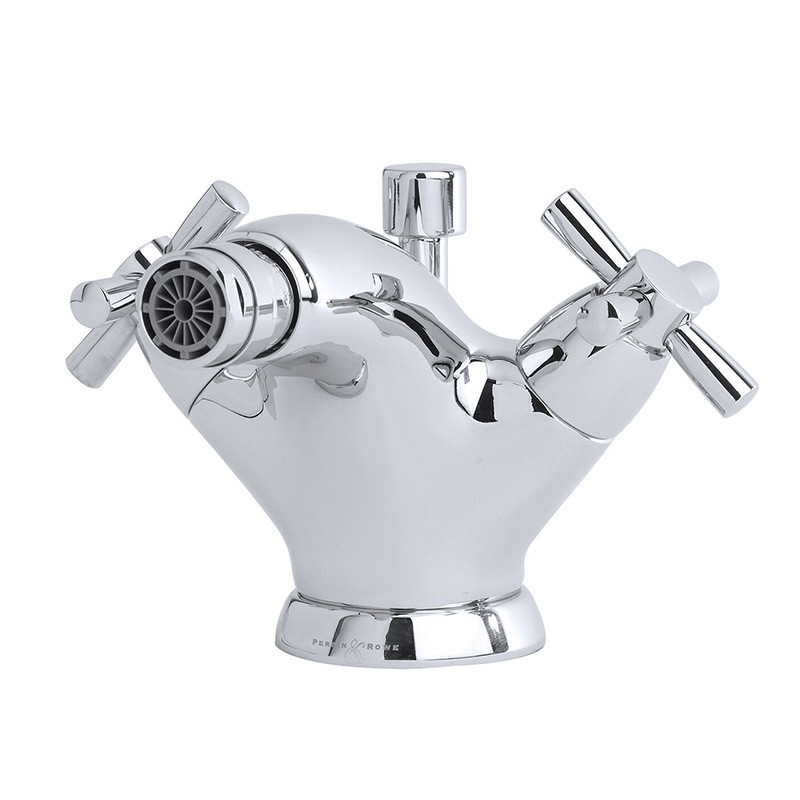 An image of Perrin & Rowe 3876 Monobloc Bidet Mixer Tap, Crosshead Handles