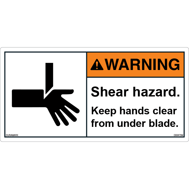 ANSI Safety Label Warning Blade Shear Hazard