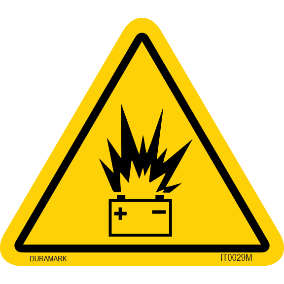 ISO safety label Triangle Battery Explosion Battery and Human