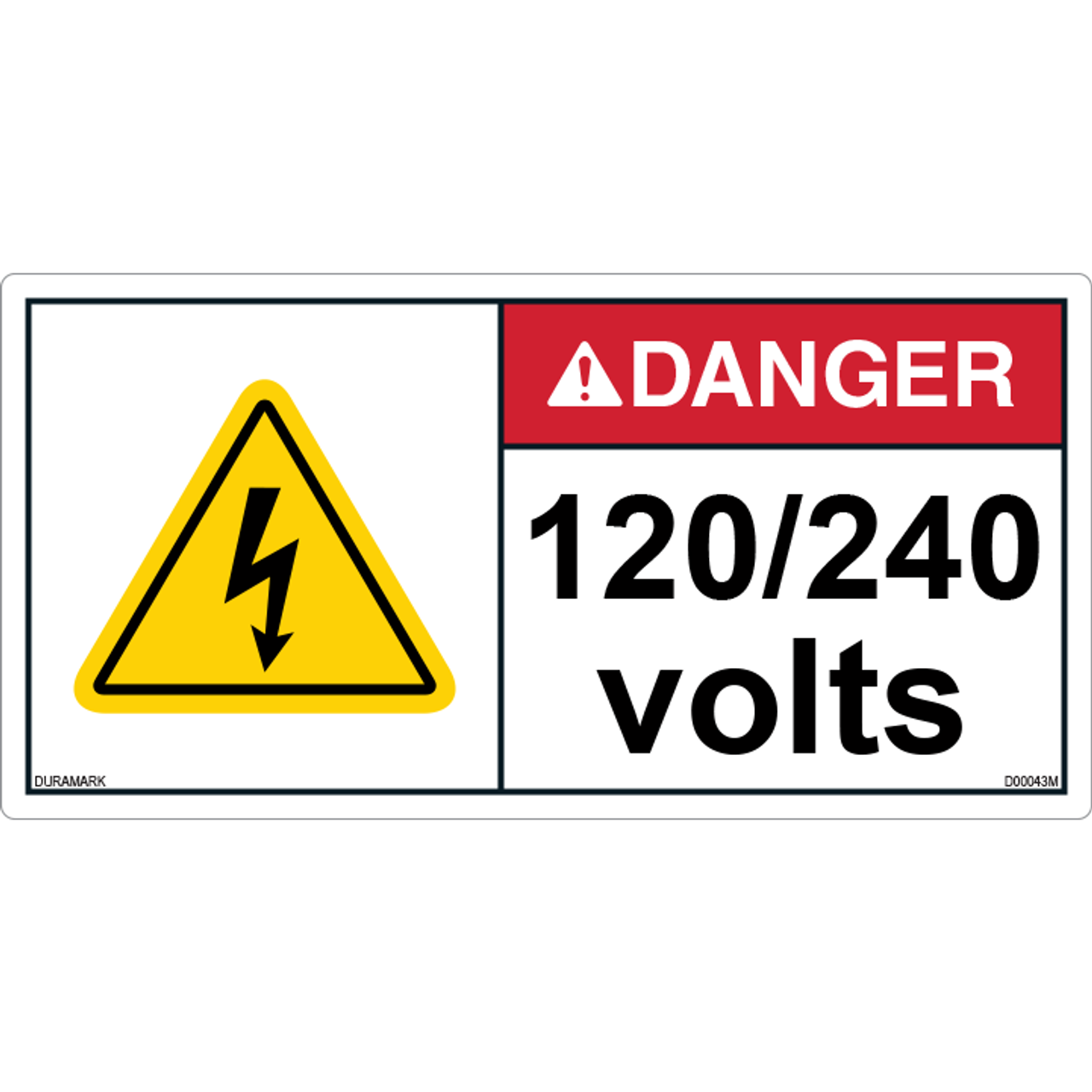 ANSI Safety Label - Danger - Electric Shock - 120/240 Volts - Horizontal