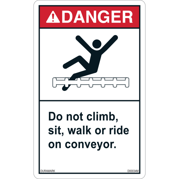 ANSI Safety Label Danger Conveyor Safety Climb/Sit/Walk/Ride Belt