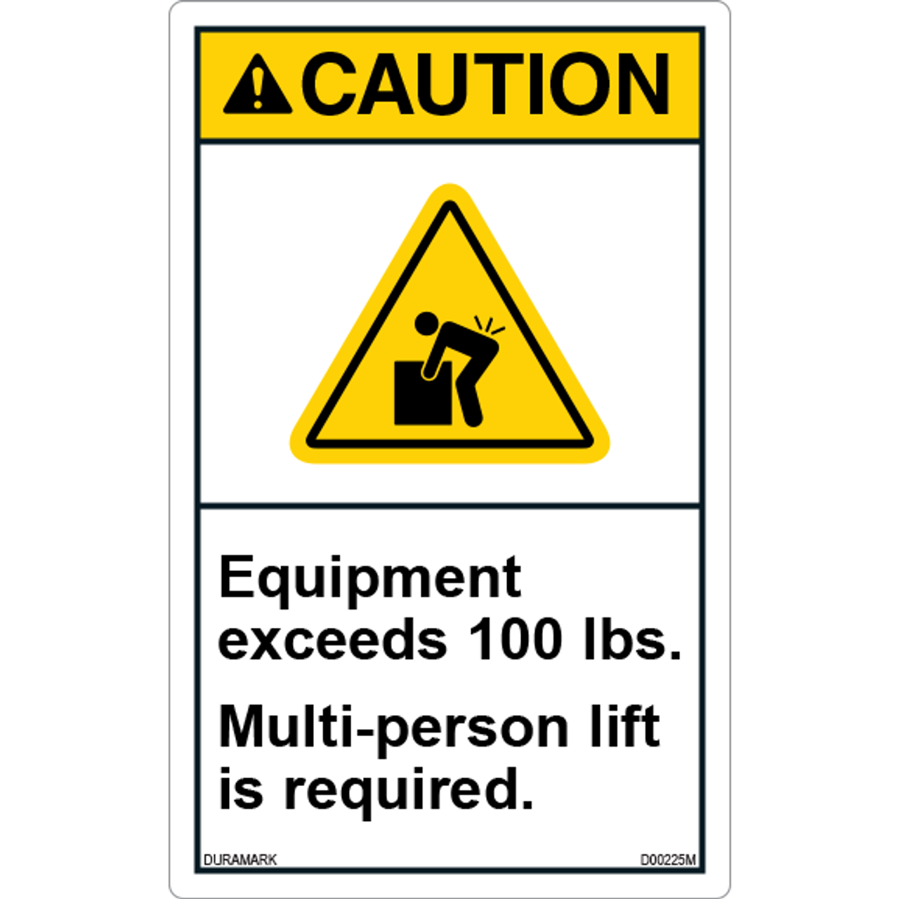 ANSI Safety Label - Caution - Multi-Person Lift Required - Heavy Equipment - Vertical