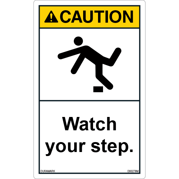 ANSI Safety Label - Caution - Watch Your Step - Tripping - Vertical