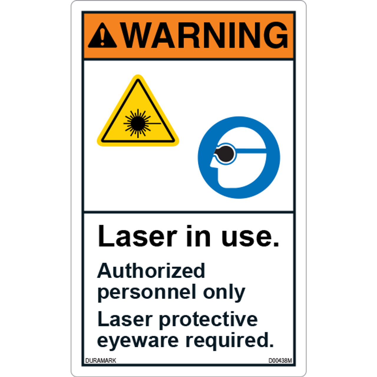ANSI Safety Label - Warning - Laser in Use - Protective Eyeware Required - Vertical