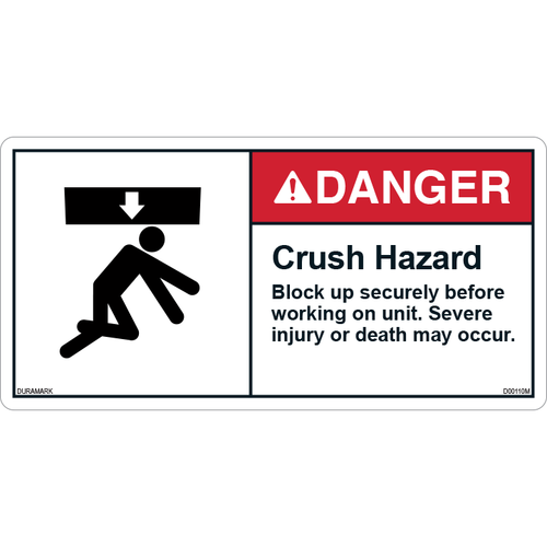 ANSI Safety Label - Danger - Crush Hazard - Block Up Securely